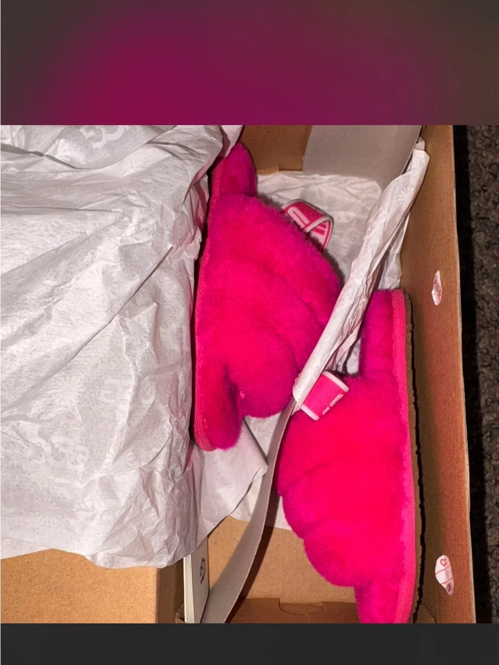 UGG Kids Hot Pink Fluffy Slide Sandals